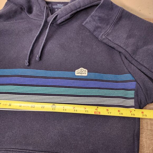 Patagonia Uprisal Hoodie Sweatshirt Mens M Navy Logo Ridge Striped Gorpcore - Picture 6 of 7